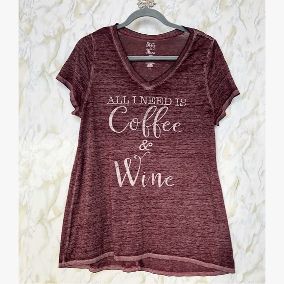 Coffee Wine large v-neck short sleeve tee burnout